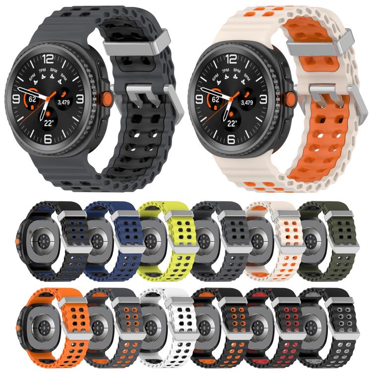 Cinturino per orologio in silicone Ocean Two Color con doppia fila di fori e fibbia argentata., For Galaxy Watch8 / Watch8 Classic