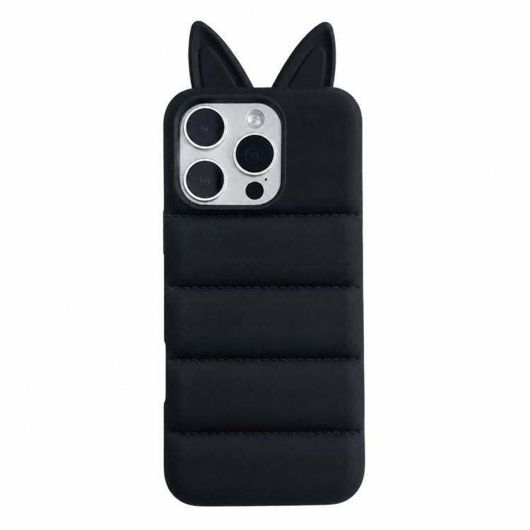 Custodia per telefono in TPU con motivo orecchie di volpe e piumino d'oca, For iPhone 16 Pro, For iPhone 16, For iPhone 15 Pro Max, For iPhone 15 Pro