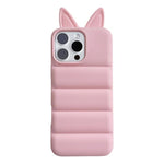 Custodia per telefono in TPU con motivo orecchie di volpe e piumino d'oca, For iPhone 16 Pro, For iPhone 16, For iPhone 15 Pro Max, For iPhone 15 Pro