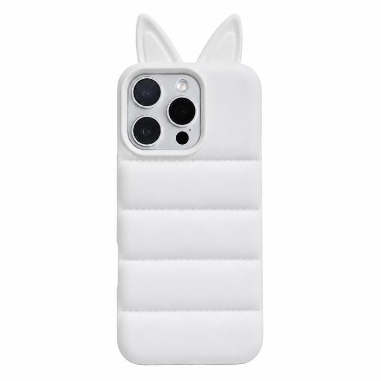Custodia per telefono in TPU con motivo orecchie di volpe e piumino d'oca, For iPhone 16 Pro, For iPhone 16, For iPhone 15 Pro Max, For iPhone 15 Pro