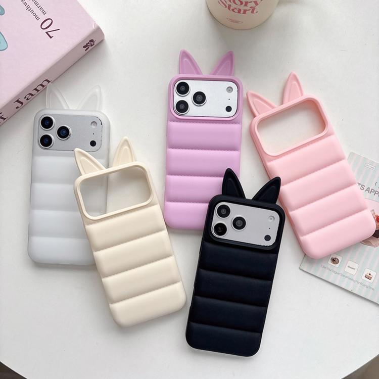 Custodia per telefono in TPU con motivo orecchie di volpe e piumino d'oca, For iPhone 17 Pro Max, For iPhone 17 Pro, For iPhone 17, For iPhone 16 Pro Max