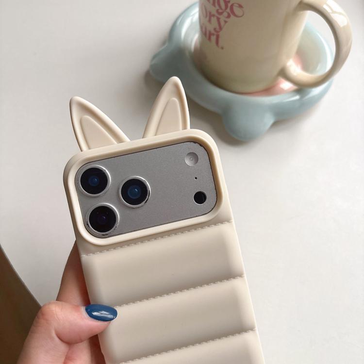 Custodia per telefono in TPU con motivo orecchie di volpe e piumino d'oca, For iPhone 13 Pro Max, For iPhone 12 Pro Max