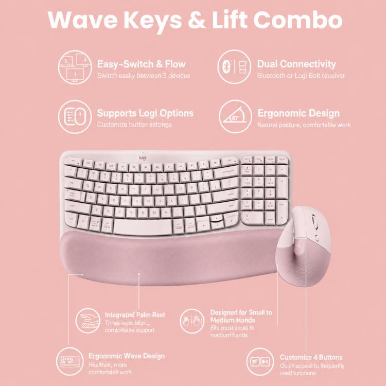 Set tastiera e mouse wireless ergonomico Logitech Wave