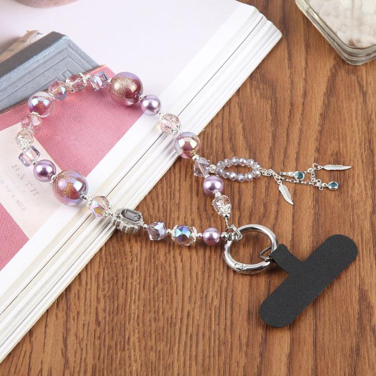 Ciondolo da polso per cellulare con perline e nappa di piume, con laccetto di sicurezza, per donne e ragazze.
