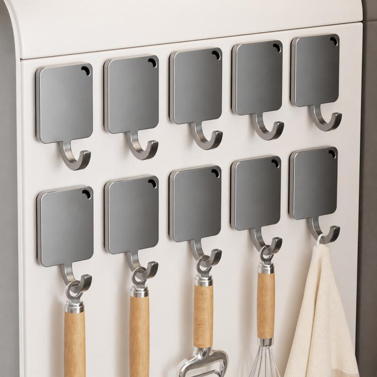 Gancio magnetico quadrato in metallo da parete, senza bisogno di forare., Single Pack, 5pcs Pack, 10pcs Pack