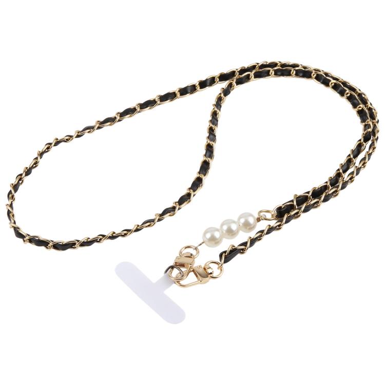 Cordino regolabile per cellulare da portare a tracolla, in similpelle, con perline metalliche e cuscinetto di fissaggio., 120cm