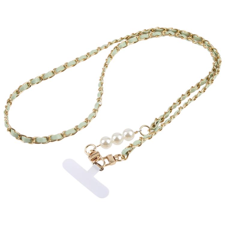 Cordino regolabile per cellulare da portare a tracolla, in similpelle, con perline metalliche e cuscinetto di fissaggio., 120cm
