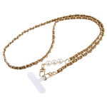 Cordino regolabile per cellulare da portare a tracolla, in similpelle, con perline metalliche e cuscinetto di fissaggio., 120cm