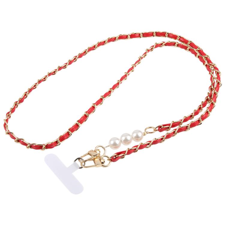 Cordino regolabile per cellulare da portare a tracolla, in similpelle, con perline metalliche e cuscinetto di fissaggio., 120cm