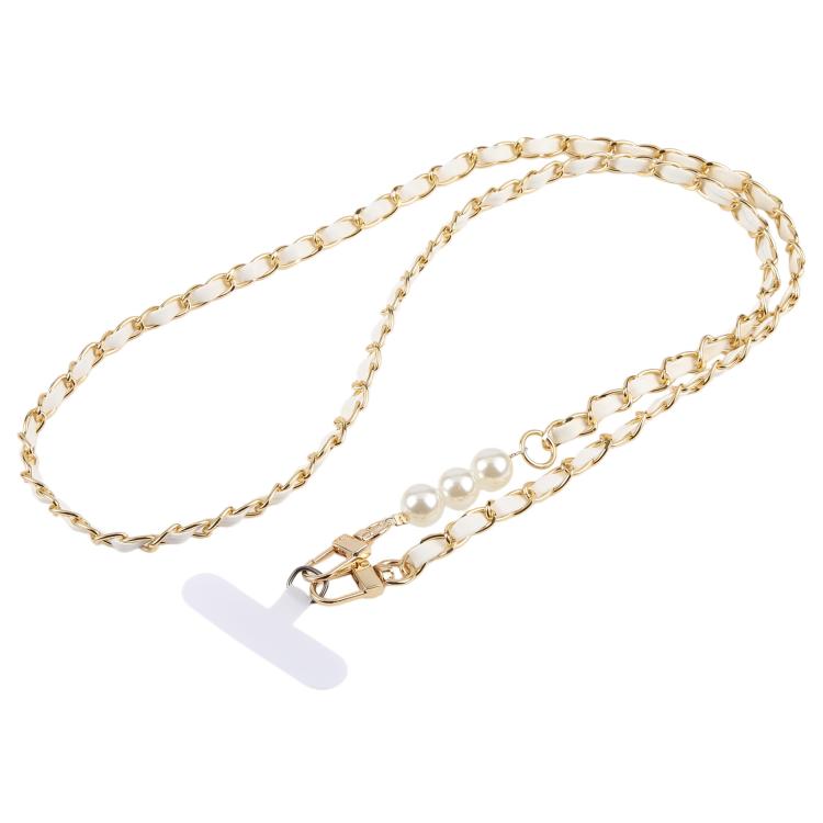 Cordino regolabile per cellulare da portare a tracolla, in similpelle, con perline metalliche e cuscinetto di fissaggio., 120cm