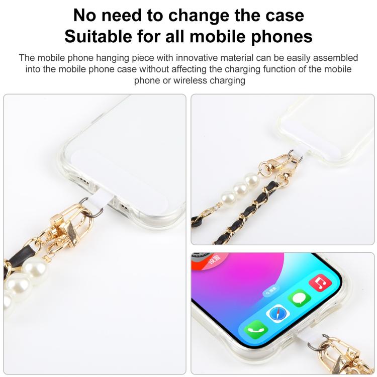 Cordino regolabile per cellulare da portare a tracolla, in similpelle, con perline metalliche e cuscinetto di fissaggio., 120cm