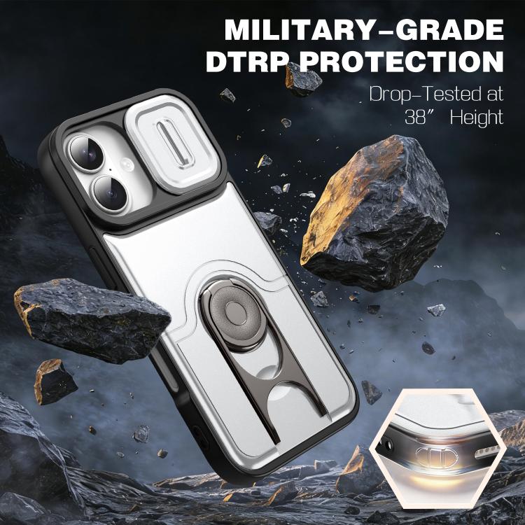 Cover scorrevole per fotocamera, supporto girevole 2 in 1, custodia per telefono antiurto con airbag., For iPhone 17, For iPhone Air, For iPhone 16 Pro Max