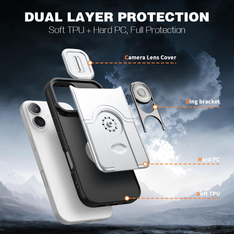 Cover scorrevole per fotocamera, supporto girevole 2 in 1, custodia per telefono antiurto con airbag., For iPhone 17, For iPhone Air, For iPhone 16 Pro Max