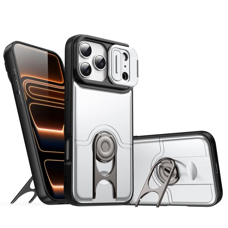 Cover scorrevole per fotocamera, supporto girevole 2 in 1, custodia per telefono antiurto con airbag., For iPhone 17e / 16e, For iPhone 17 Pro Max, For iPhone 17 Pro