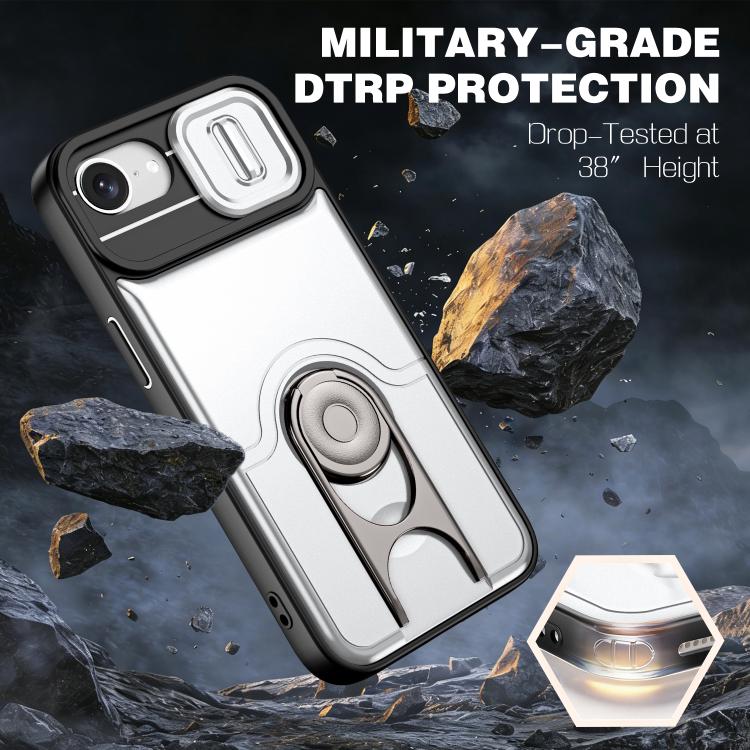 Cover scorrevole per fotocamera, supporto girevole 2 in 1, custodia per telefono antiurto con airbag., For iPhone 17e / 16e, For iPhone 17 Pro Max, For iPhone 17 Pro