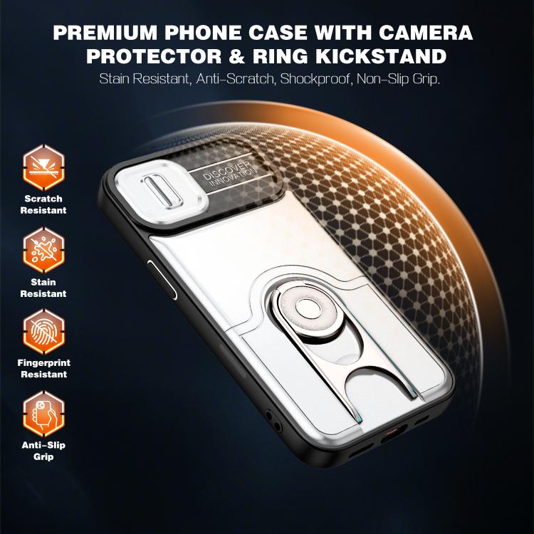Cover scorrevole per fotocamera, supporto girevole 2 in 1, custodia per telefono antiurto con airbag., For iPhone 17e / 16e, For iPhone 17 Pro Max, For iPhone 17 Pro