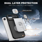 Cover scorrevole per fotocamera, supporto girevole 2 in 1, custodia per telefono antiurto con airbag., For iPhone 17e / 16e, For iPhone 17 Pro Max, For iPhone 17 Pro