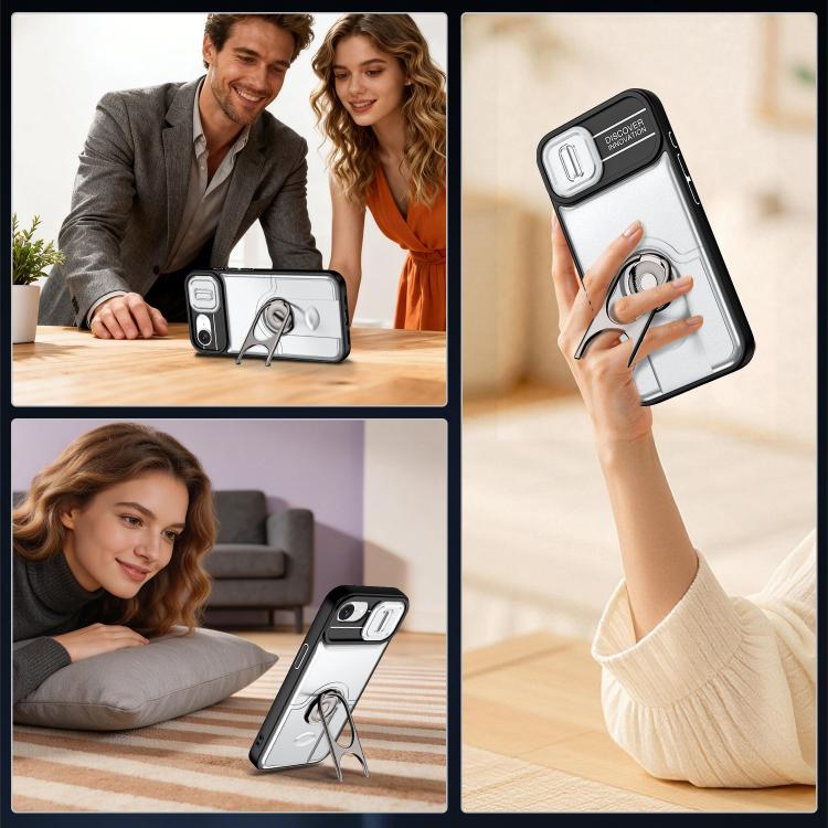 Cover scorrevole per fotocamera, supporto girevole 2 in 1, custodia per telefono antiurto con airbag., For iPhone 17e / 16e, For iPhone 17 Pro Max, For iPhone 17 Pro