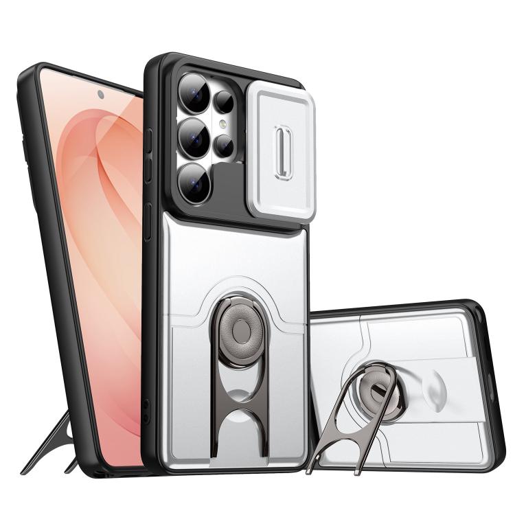 Cover scorrevole per fotocamera, supporto girevole 2 in 1, custodia per telefono antiurto con airbag., For Galaxy S26+ 5G, For Galaxy S26 Ultra 5G, For Galaxy S26 5G