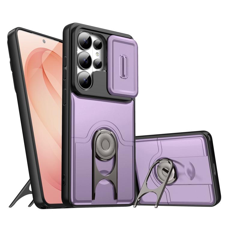 Cover scorrevole per fotocamera, supporto girevole 2 in 1, custodia per telefono antiurto con airbag., For Galaxy S26+ 5G, For Galaxy S26 Ultra 5G, For Galaxy S26 5G