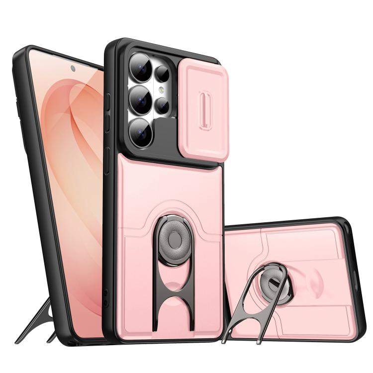 Cover scorrevole per fotocamera, supporto girevole 2 in 1, custodia per telefono antiurto con airbag., For Galaxy S26+ 5G, For Galaxy S26 Ultra 5G, For Galaxy S26 5G