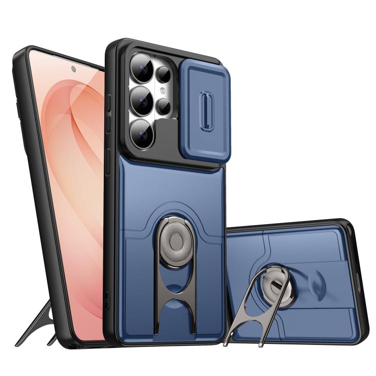 Cover scorrevole per fotocamera, supporto girevole 2 in 1, custodia per telefono antiurto con airbag., For Galaxy S26+ 5G, For Galaxy S26 Ultra 5G, For Galaxy S26 5G