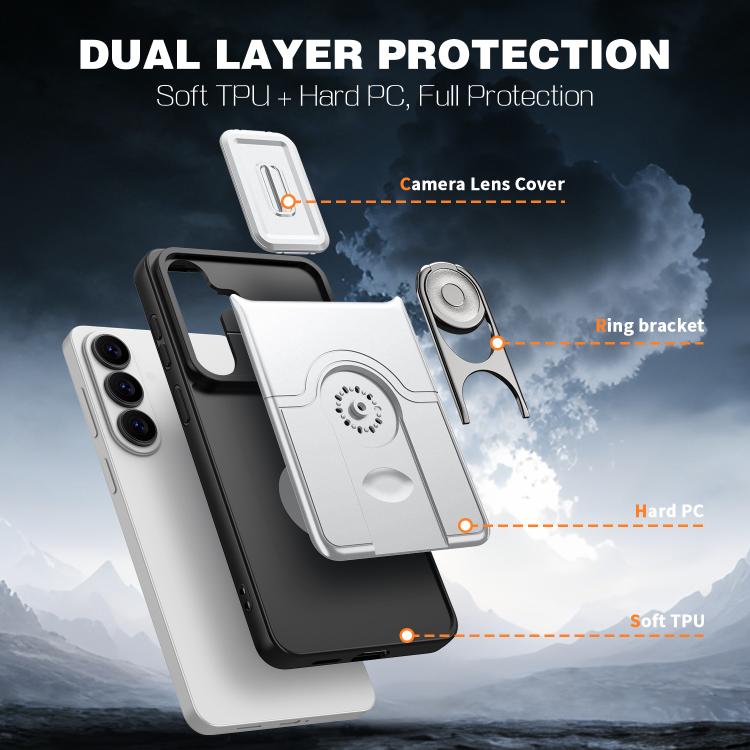 Cover scorrevole per fotocamera, supporto girevole 2 in 1, custodia per telefono antiurto con airbag., For Galaxy S26+ 5G, For Galaxy S26 Ultra 5G, For Galaxy S26 5G