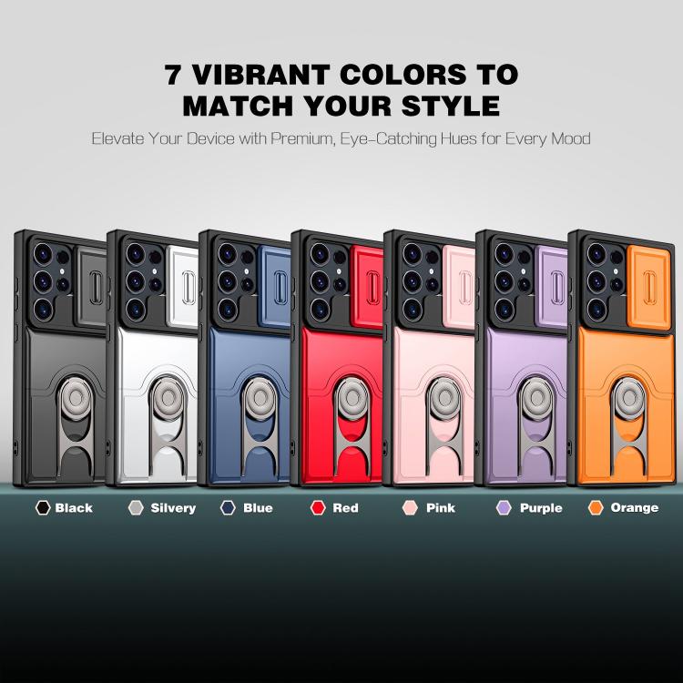 Cover scorrevole per fotocamera, supporto girevole 2 in 1, custodia per telefono antiurto con airbag., For Galaxy S24 Ultra 5G