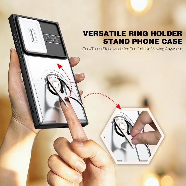 Cover scorrevole per fotocamera, supporto girevole 2 in 1, custodia per telefono antiurto con airbag., For Galaxy S24 Ultra 5G