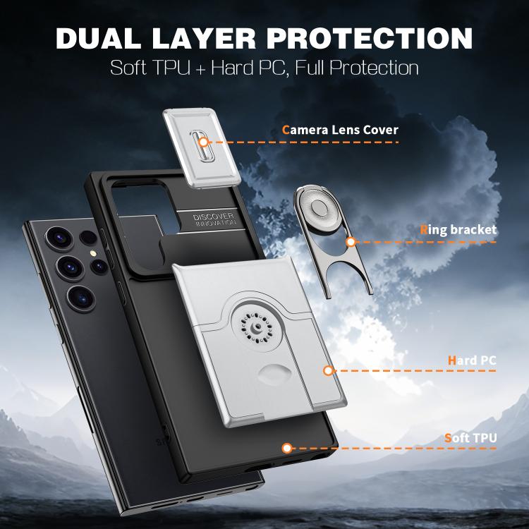Cover scorrevole per fotocamera, supporto girevole 2 in 1, custodia per telefono antiurto con airbag., For Galaxy S24 Ultra 5G