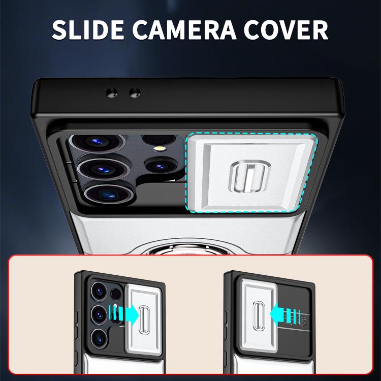 Cover scorrevole per fotocamera, supporto girevole 2 in 1, custodia per telefono antiurto con airbag., For Galaxy S24 Ultra 5G