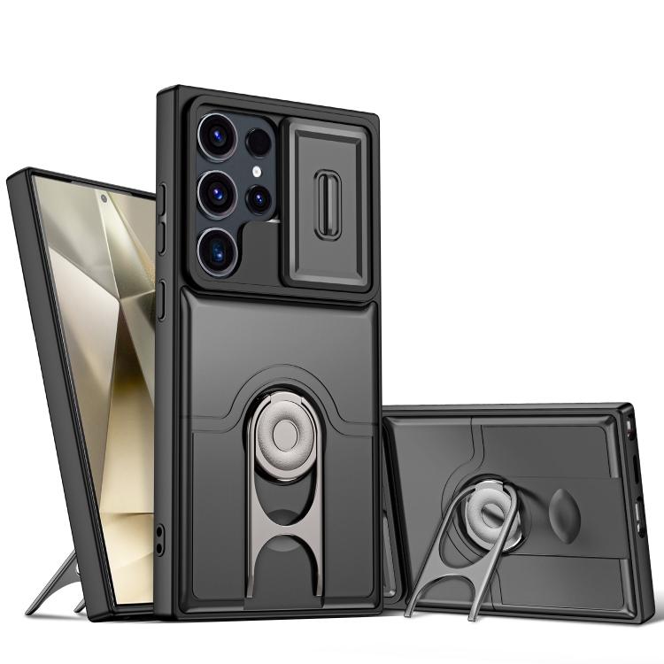 Cover scorrevole per fotocamera, supporto girevole 2 in 1, custodia per telefono antiurto con airbag., For Galaxy S24 Ultra 5G