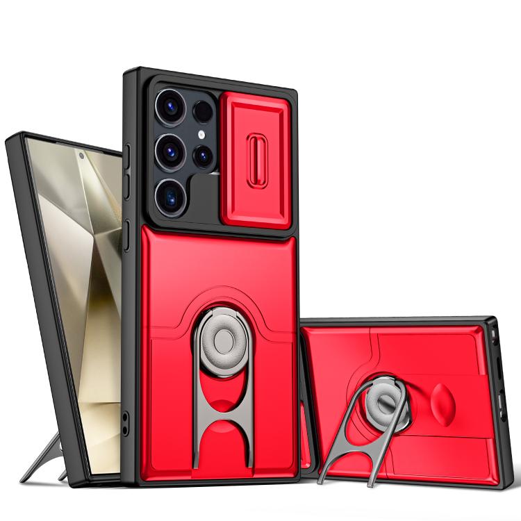 Cover scorrevole per fotocamera, supporto girevole 2 in 1, custodia per telefono antiurto con airbag., For Galaxy S24 Ultra 5G