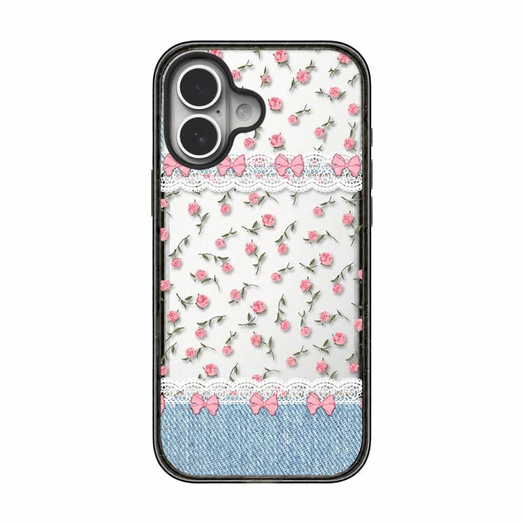 Custodia per telefono in TPU acrilico con motivo floreale denim, For iPhone 16 Plus, For iPhone 16, For iPhone 15 Pro Max, For iPhone 15 Pro, For iPhone 15 Plus, For iPhone 15