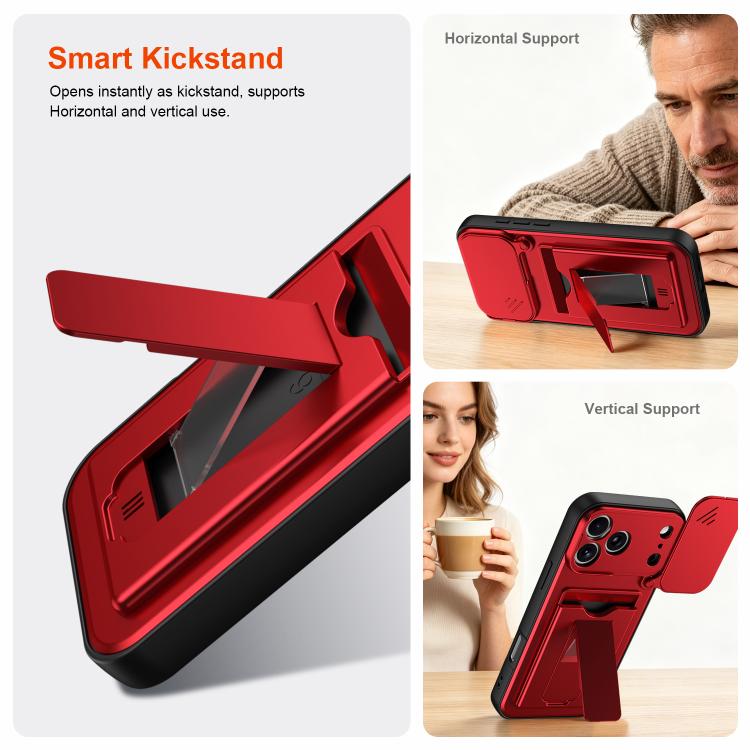 Serie porta carte, copertura scorrevole per obiettivo, custodia ibrida in PC e TPU per telefono, For iPhone 17 Pro Max, For iPhone 17 Pro, For iPhone 17, For iPhone 16 Pro Max
