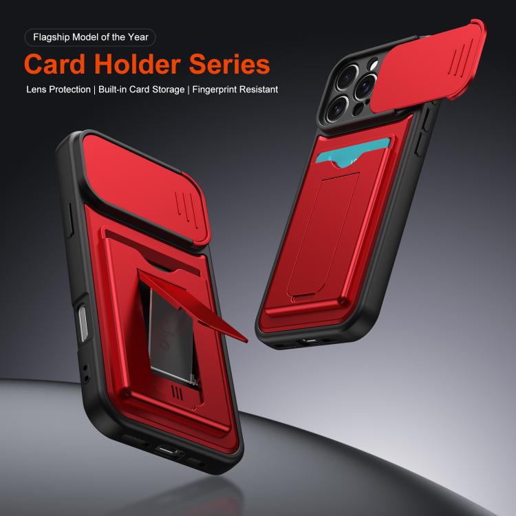 Serie porta carte, copertura scorrevole per obiettivo, custodia ibrida in PC e TPU per telefono, For iPhone 16 Pro, For iPhone 16