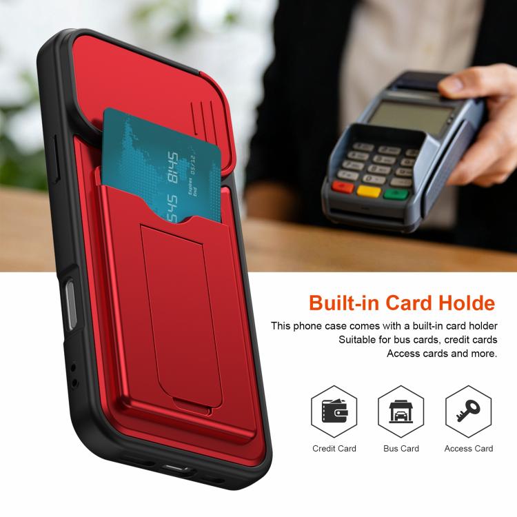 Serie porta carte, copertura scorrevole per obiettivo, custodia ibrida in PC e TPU per telefono, For iPhone 16 Pro, For iPhone 16