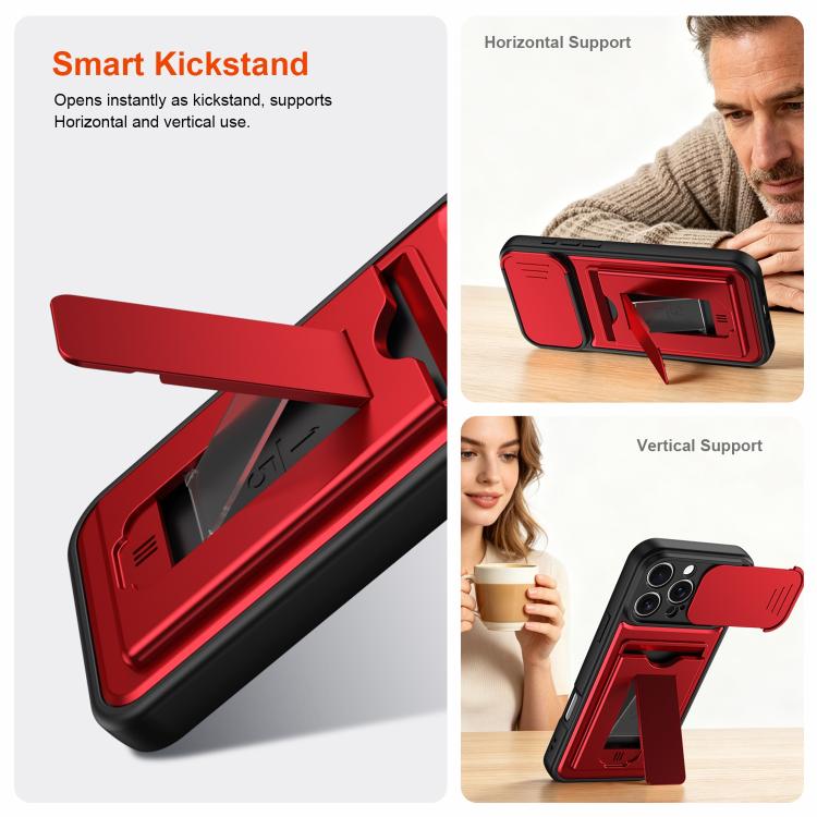 Serie porta carte, copertura scorrevole per obiettivo, custodia ibrida in PC e TPU per telefono, For iPhone 16 Pro, For iPhone 16