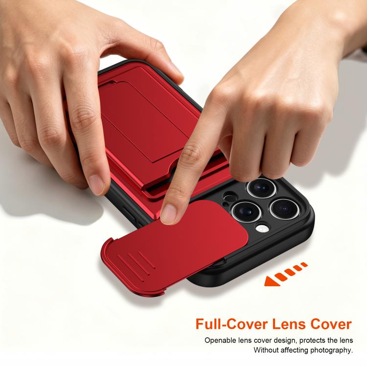 Serie porta carte, copertura scorrevole per obiettivo, custodia ibrida in PC e TPU per telefono, For iPhone 16 Pro, For iPhone 16