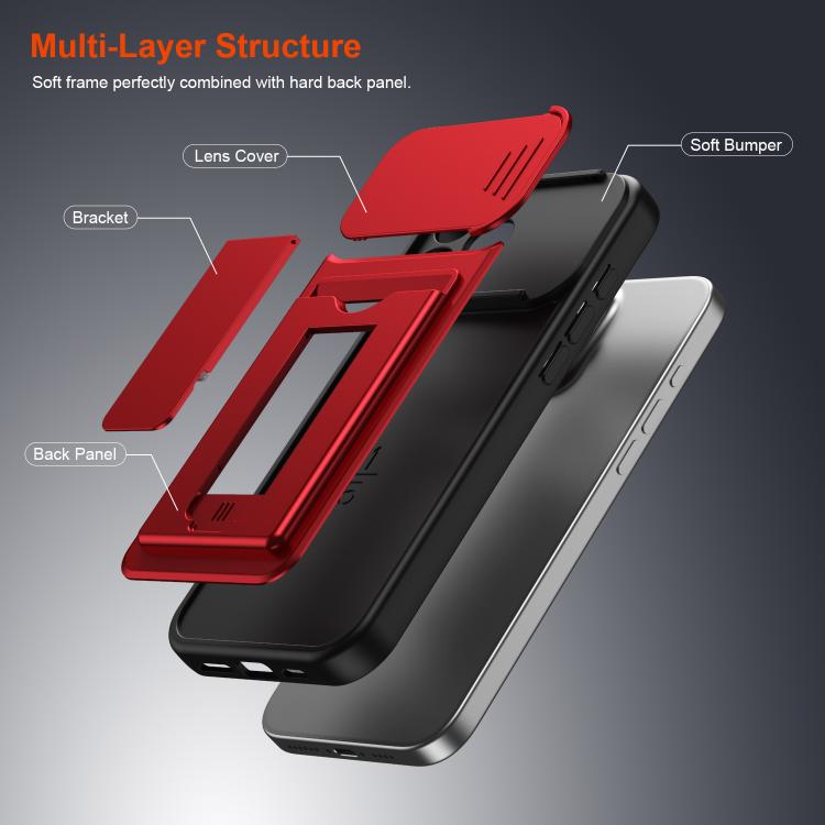 Serie porta carte, copertura scorrevole per obiettivo, custodia ibrida in PC e TPU per telefono, For iPhone 16 Pro, For iPhone 16