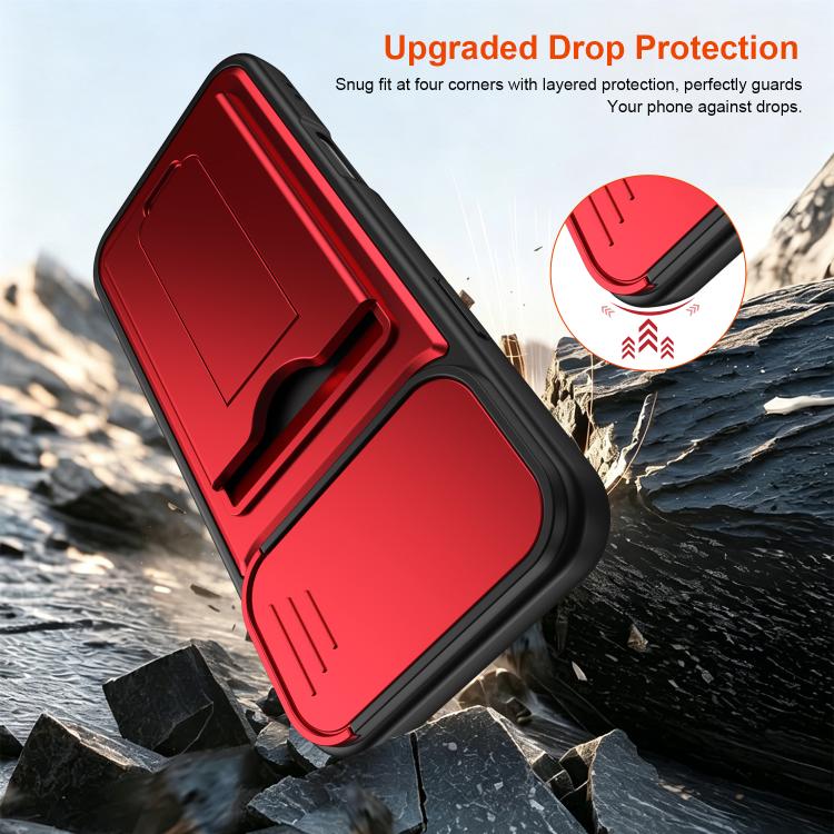 Serie porta carte, copertura scorrevole per obiettivo, custodia ibrida in PC e TPU per telefono, For iPhone 16 Pro, For iPhone 16