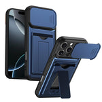 Serie porta carte, copertura scorrevole per obiettivo, custodia ibrida in PC e TPU per telefono, For iPhone 16 Pro, For iPhone 16