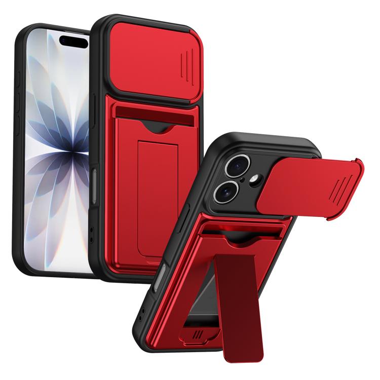 Serie porta carte, copertura scorrevole per obiettivo, custodia ibrida in PC e TPU per telefono, For iPhone 16 Pro, For iPhone 16