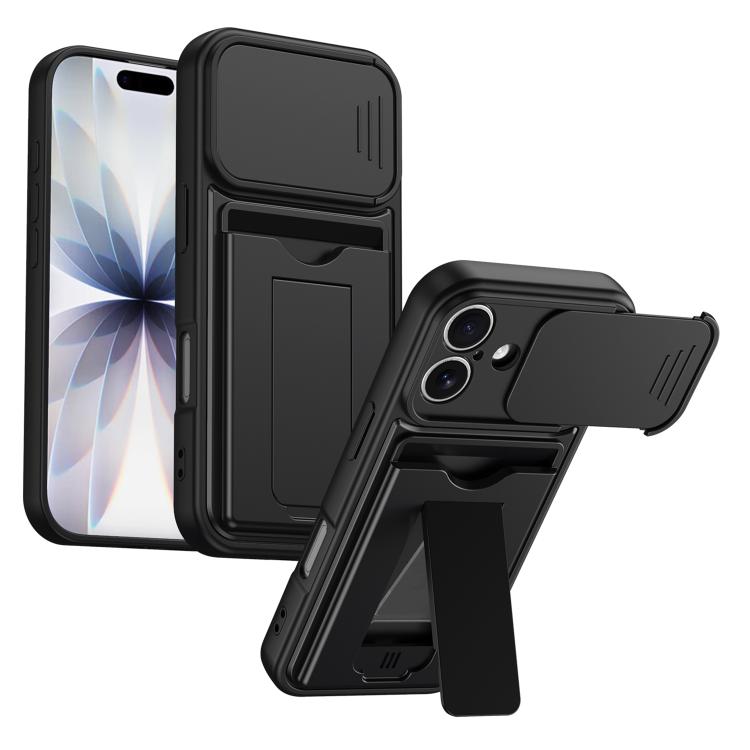 Serie porta carte, copertura scorrevole per obiettivo, custodia ibrida in PC e TPU per telefono, For iPhone 16 Pro, For iPhone 16