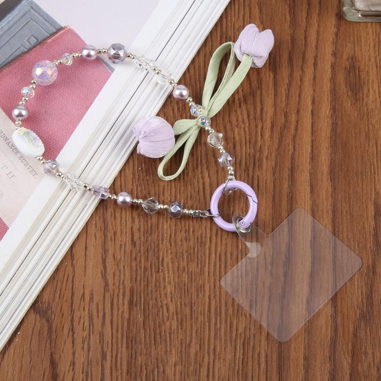 Ciondolo da polso per cellulare con perline a forma di fiore di tulipano e laccetto di sicurezza per donne e ragazze.
