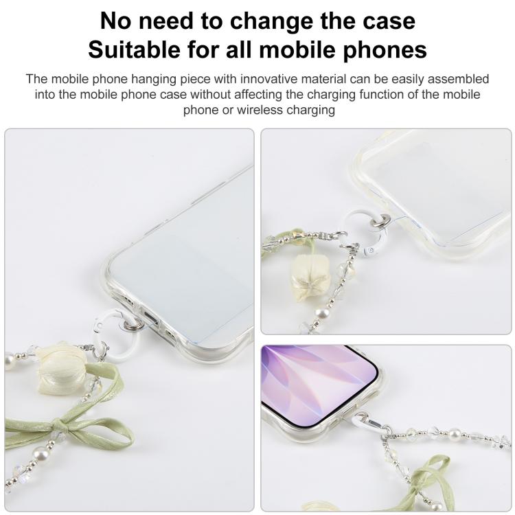 Ciondolo da polso per cellulare con perline a forma di fiore di tulipano e laccetto di sicurezza per donne e ragazze.