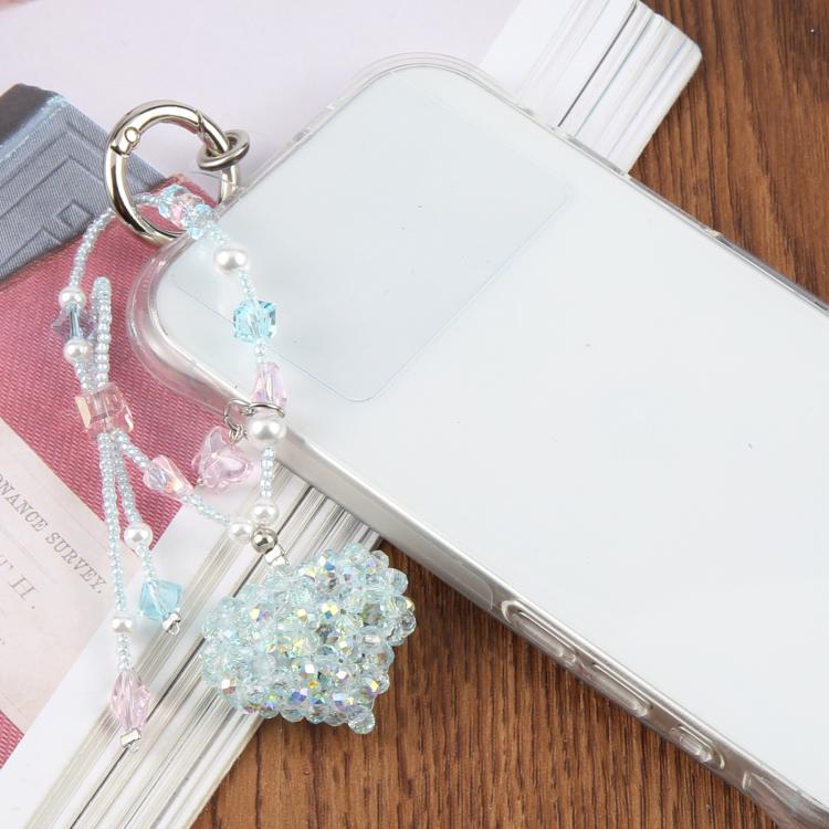 Cinturino da polso per cellulare con ciondolo a forma di cuore intrecciato e perline, con cuscinetto di sicurezza, per donne e ragazze.
