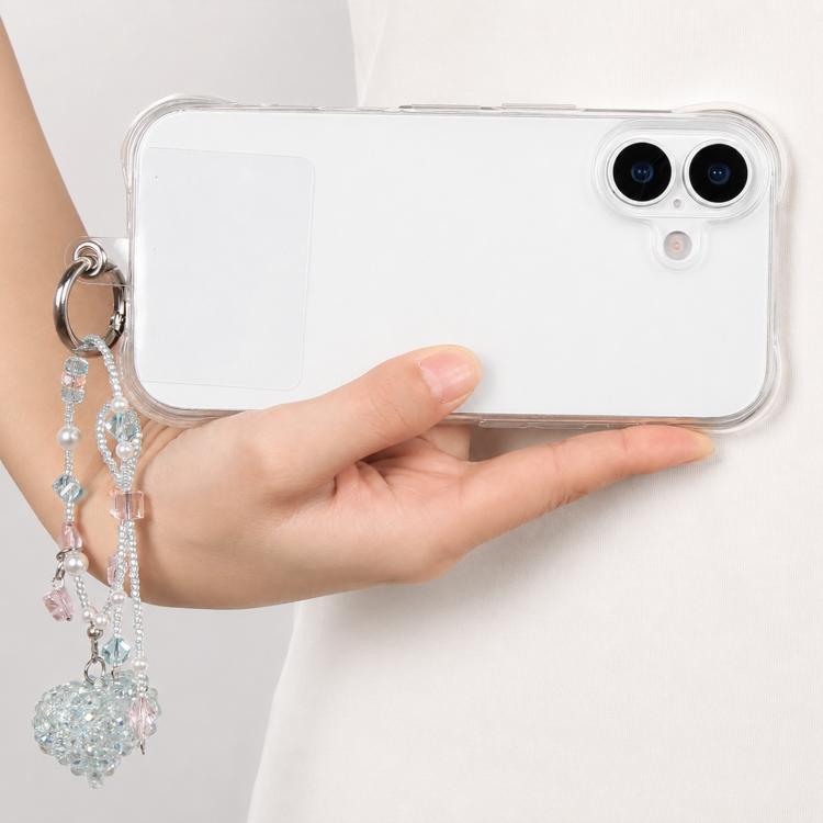 Cinturino da polso per cellulare con ciondolo a forma di cuore intrecciato e perline, con cuscinetto di sicurezza, per donne e ragazze.