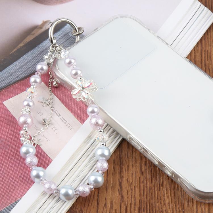 Ciondolo per cellulare con ciondolo a forma di quadrifoglio e perline, con cordino di sicurezza, per donne e ragazze.