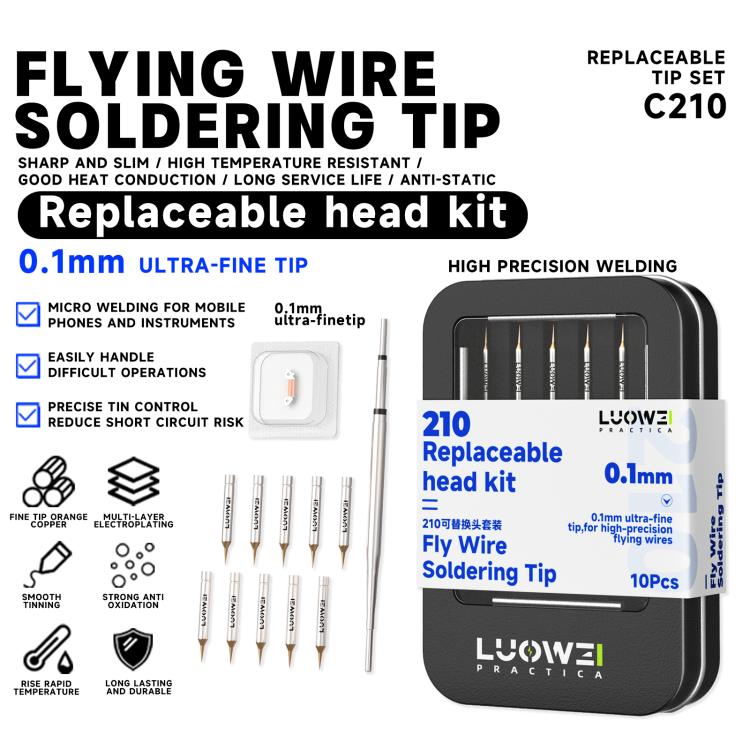 Set di punte per saldatore a filo volante LUOWEI serie LW-C210F 10 in 1, Elbow, Tip, Slant Blade